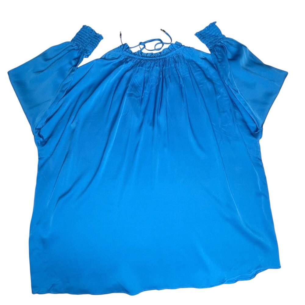 BOSS Womens Baratina Silk Blend size 8 Blue Blouse Long Sleeve Designer New - Picture 5 of 10